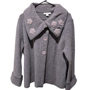 Pendelton Petite Gray 100% Lambs Wool Blazer with Floral Accents